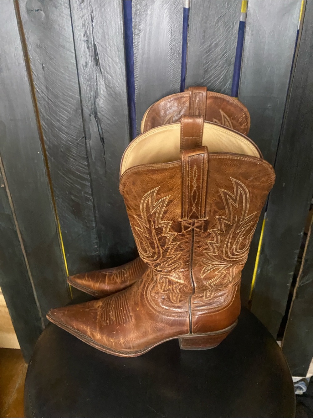 Charlie Horse Classic Brown Leather Cowboy Boots size 7B pointy toe - Picture 5 of 12